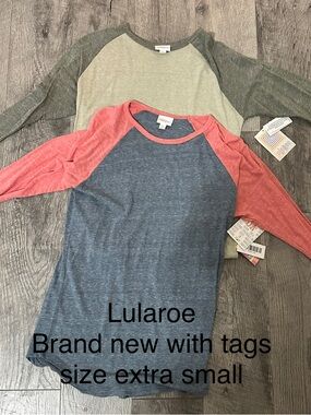 LuLaRoe Kids Raglan Tee in Blue and Coral (with Olive Back)